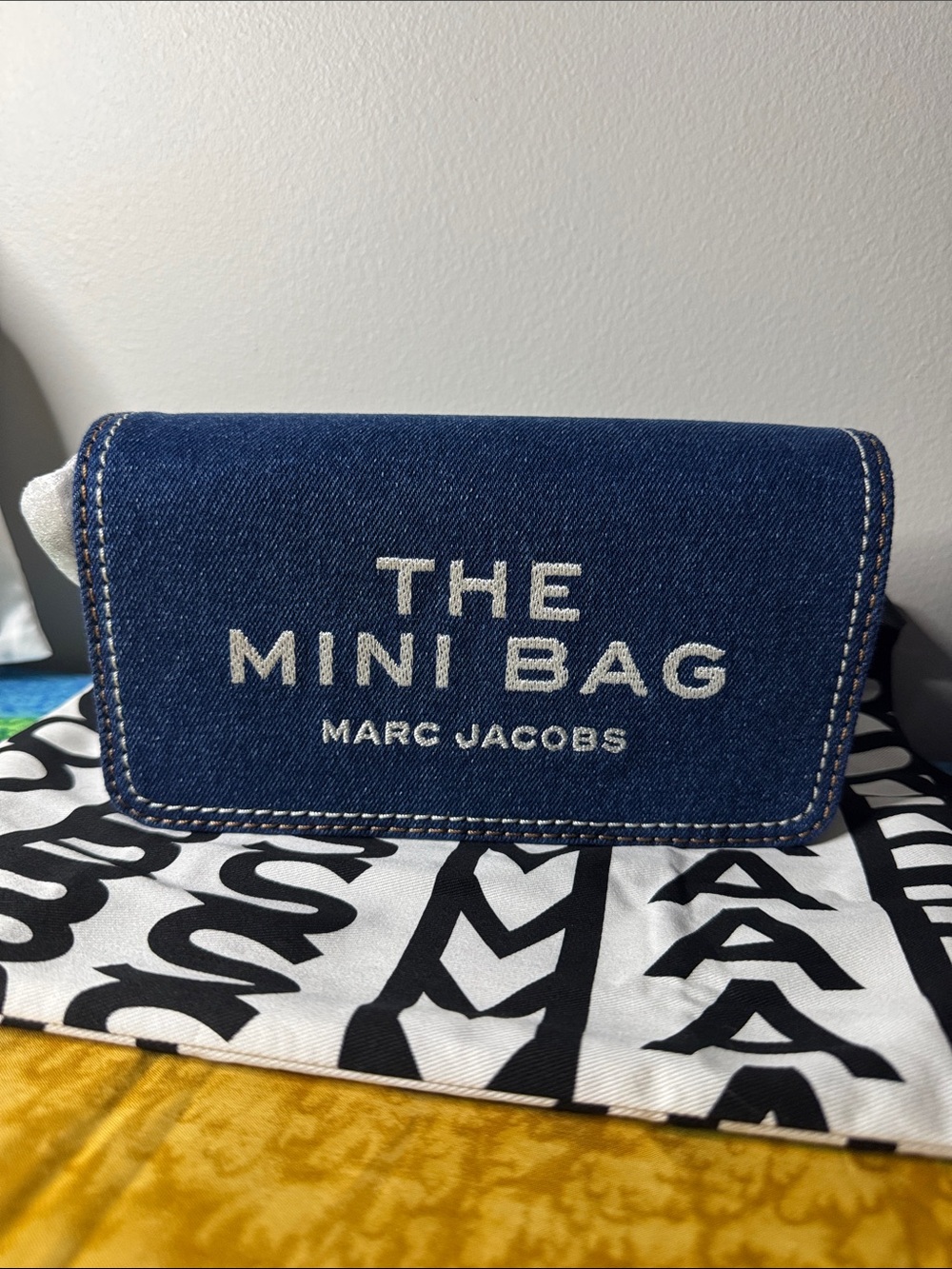 ♥️NWT Marc Jacobs Denim Mini Bag in Dark Blue with White Stitching♥️